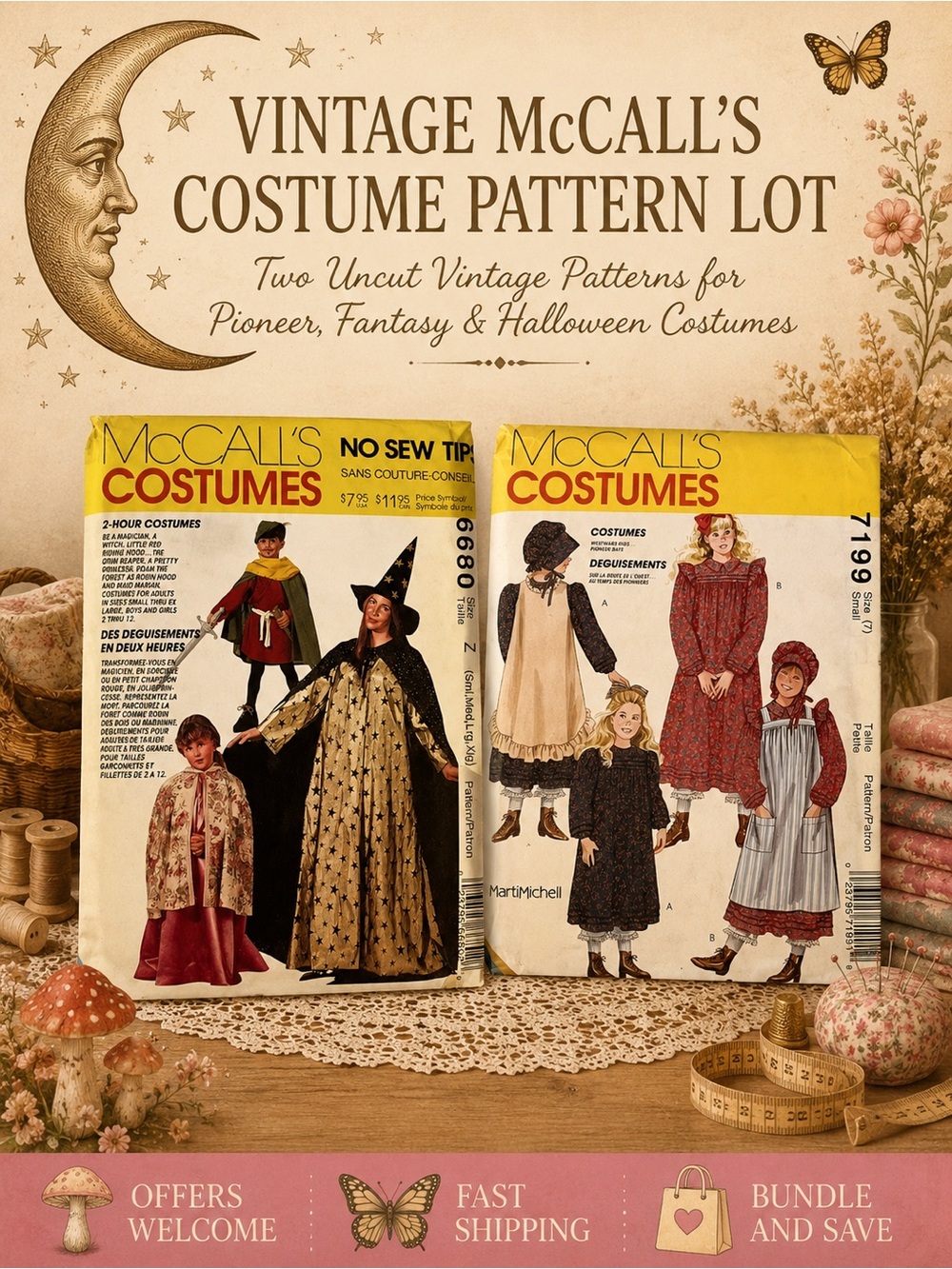 Vintage McCalls Costume Pattern Lot 7199 6680 Uncut Pioneer Halloween